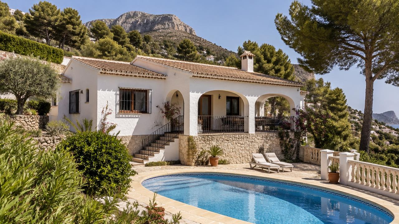 Before: detached villa in Jávea before and after solar panels were fitted to the terracotta roof
