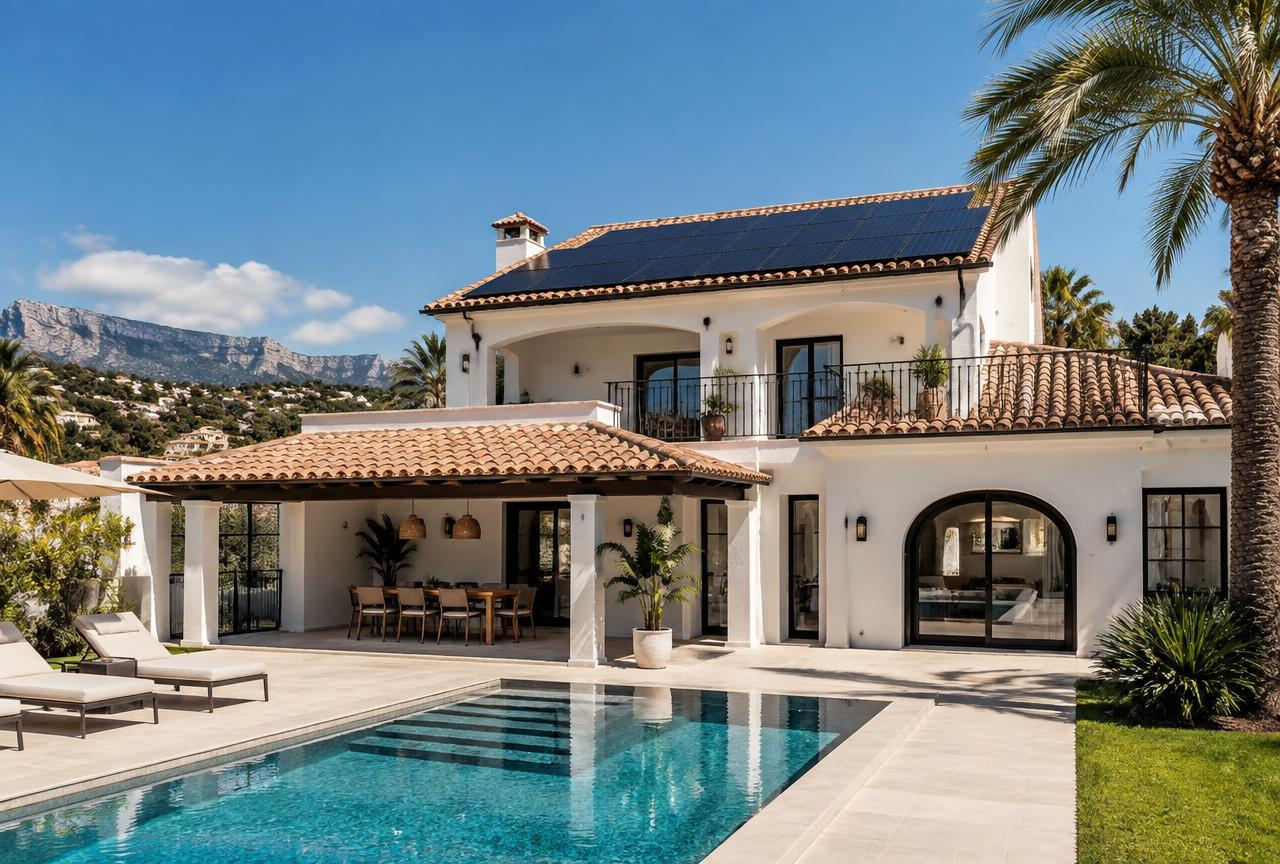 Solar panels on the terracotta roof of a Costa Blanca villa
